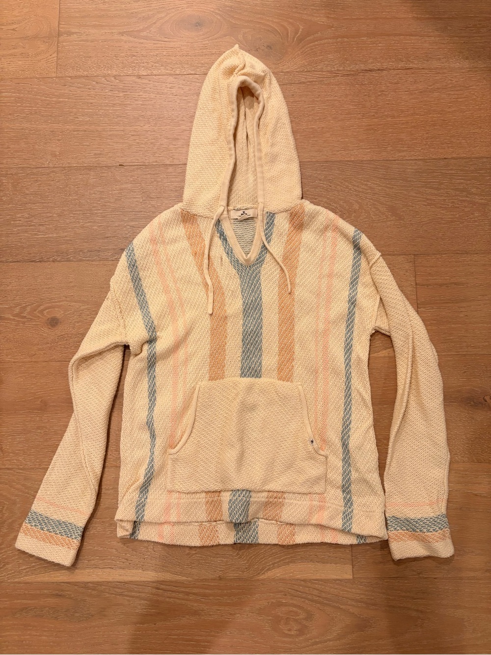 Rip Curl Men's Beige V-Neck Hooded Striped Sweater